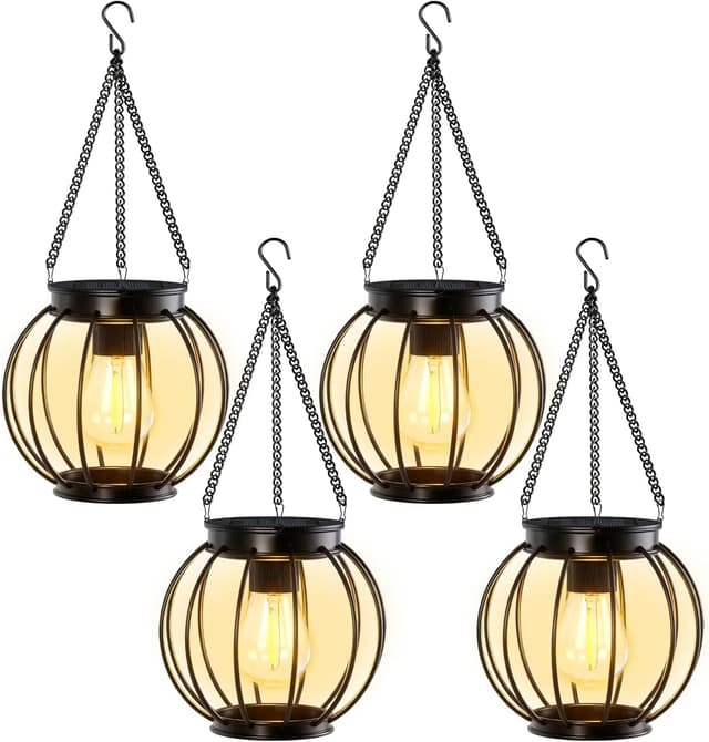 Detalle 2 de OUTONLIFE Lanterna solare da esterno in metallo impermeabile vintage, LED bianco caldo, accensione automatica (2 pezzi)