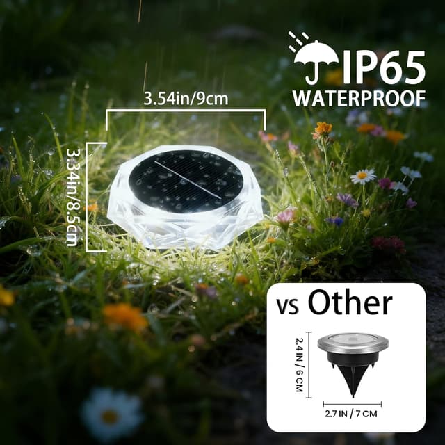 Detalle 2 de Hqynss solar ground lights outdoor (6-pack) with IP65 protection and 8 LEDs – cool white