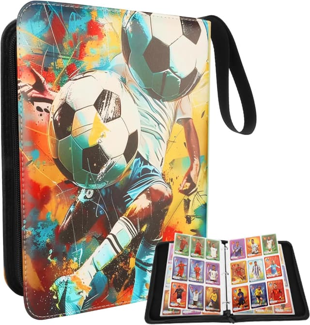 Detalle de Fussball Sammelalbum mit 50 Seiten & 900 Kartenkapazität – Karten-Ordner/ Aufbewahrungstasche für Fußballkarten
