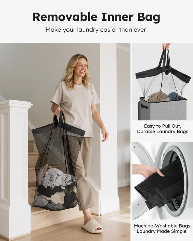 Thumbnail 3 de SOLEDI Laundry Hamper 100L collapsible basket