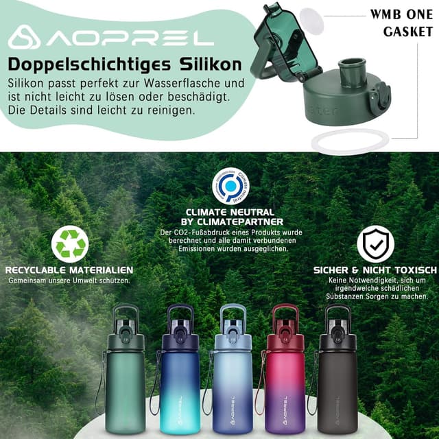 Detalle de AOPREL Trinkflasche 600 ml aus BPA-freiem Tritan – auslaufsicher für Sport, Schule & Büro