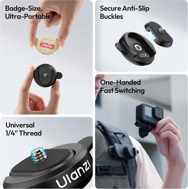 Detalle de ULANZI CK01 Cka Schnellwechsel-Basisset für Action-Kameras (1/4-Zoll) – Schnellwechselplatte & Set