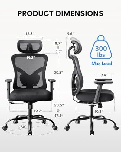Detalle de NOBLEWELL Silla de Oficina Ergonómica con soporte lumbar, reposacabezas 2D y respaldo reclinable hasta 130°