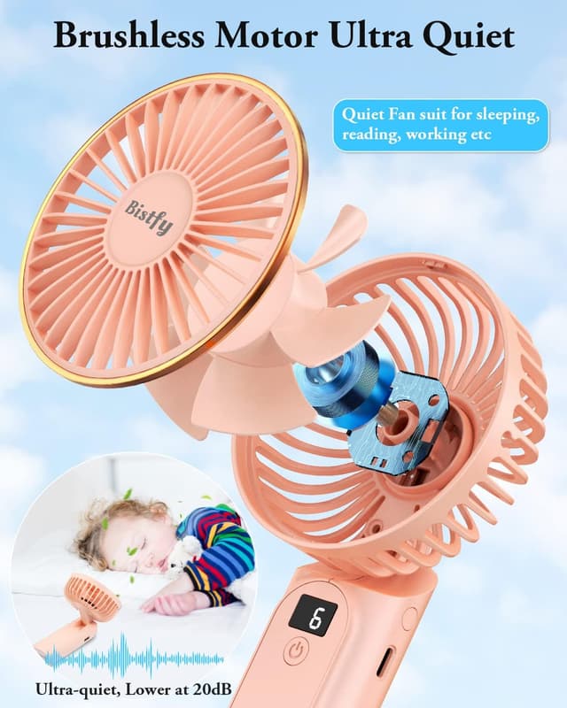 Detalle de Bistfy ventilatore portatile ricaricabile 5200mAh ultra silenzioso con display LCD e USB-C