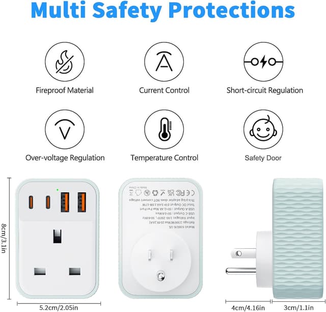 Detalle 2 de UK to US plug adaptor 5 in 1 with USB