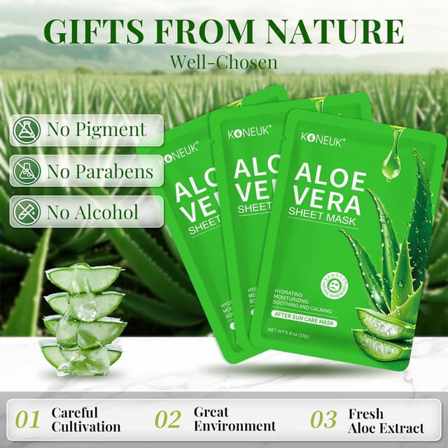 Detalle de KONEUK 30-Pack Aloe Vera Hydrating Sheet Face Masks for Moisturizing & Soothing