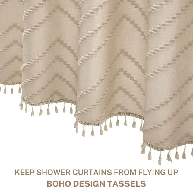Detalle de Siiluminisoy Boho Farmhouse Shower Curtain (72 x 72) Woven Chevron Texture with Tassels