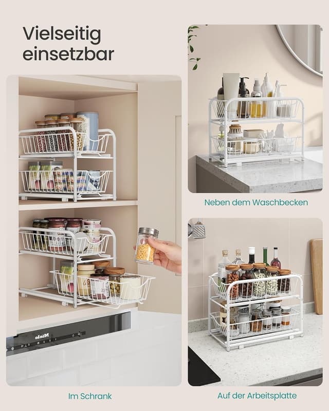 Detalle de SONGMICS Küchen-Organizer KCS017W01V1 mit 2 Ebenen, stapelbar und erweiterbar (mit Metallkörben)