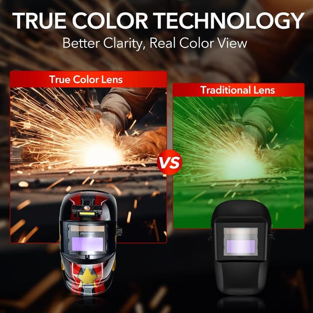 Detalle de TRQWH Auto-Darkening Welding Helmet KTS-HD94 with True-Color Lens, Wide View & Auto-Darkening