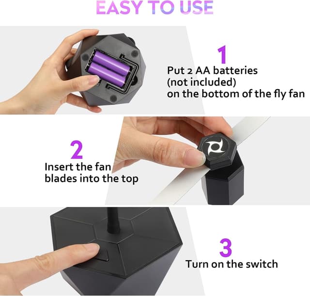 Detalle de PIMAG Fly Fans for Tables (4-Pack, Black) — Portable, Soundless Fly Repellent Table Fans with Holographic Blades