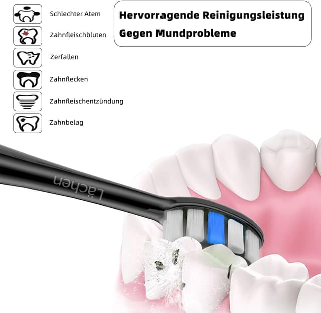Detalle de Lächen Standardbürstenkopf S131 (schwarz) – 4 Stück, passend für Lächen E-Zahnbürsten