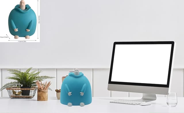 Thumbnail 3 de Junwait Statue humoristique souriante en résine – bonhomme et doigt d’honneur pour table, étagère ou bureau