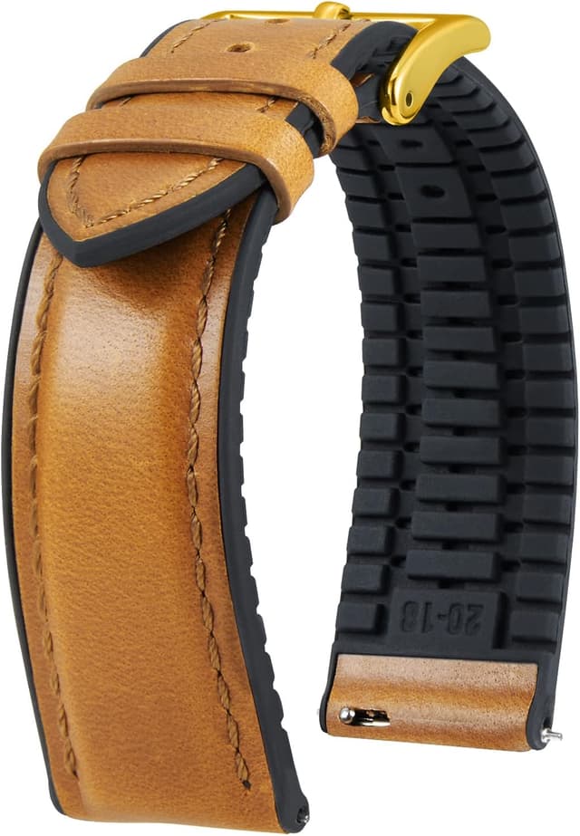 Detalle de BINLUN Leather Watch Strap (Oil Wax Leather + Silicone Hybrid) with Quick Release Buckle