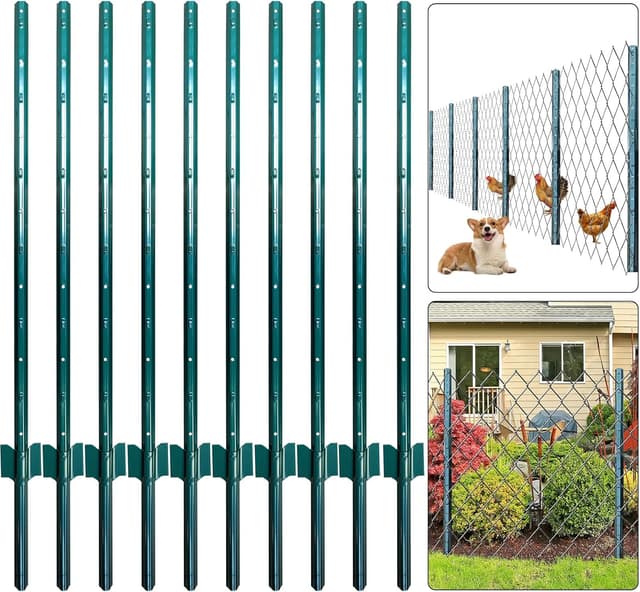 Detalle de Thealyn U-Pfosten Set (10 Stück) 121 cm – verzinkte Metallpfosten für Gartenzäune & Tiergehege