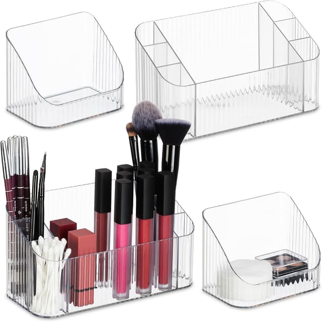 Detalle de Relaxdays Kosmetik Organizer 2er-Set (Kunststoff, transparent) für Make-up, Pinsel & Co.
