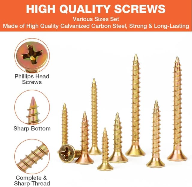 Thumbnail 3 de Flintronic Wood Screw, 360pcs Countersunk Wood Screws Assortment, Countersunk Self Tapping Screws, M3 M3.5 M4 M8 Screws for Wood, for DIY, Repairs & Furniture
Flintronic Wood Screw, 360pcs Countersunk Woo…