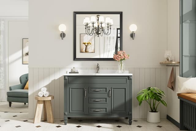 Detalle de Briivue 36x36 Black Bathroom Mirror (Thick Metal Frame, Anti-Rust, Beveled Tempered Glass)