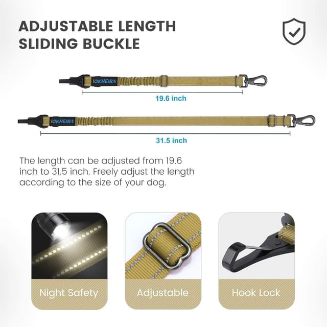 Detalle de IOKHEIRA Dog Seat Belt for Car – safety harness strap for seat belt buckle, ISOFIX and LATCH