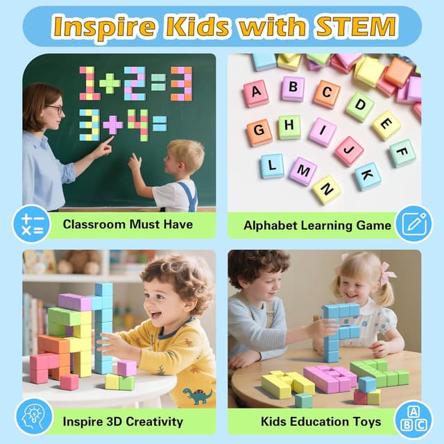 Detalle 2 de Apluses Magnetische Bausteine 42-teilig – Montessori Magnetwürfel ab 3 Jahren mit Tragetasche