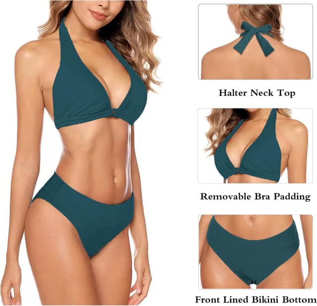 Detalle de Aidotop Damen Bikini-Set Triangel mit Neckholder und abnehmbaren Soft-BH-Polstern