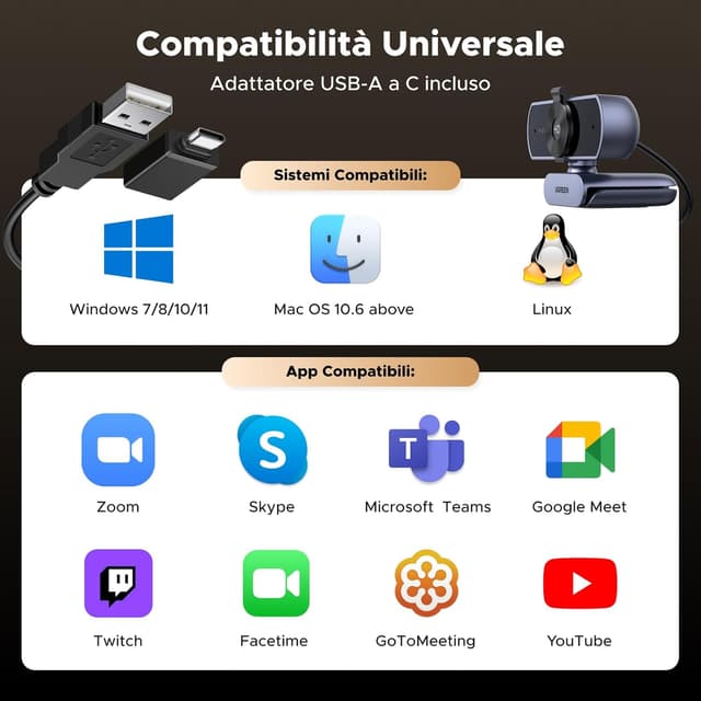 Detalle de UGREEN Webcam 4K 30FPS con auto-focus PDAF, doppio microfono e plug & play USB