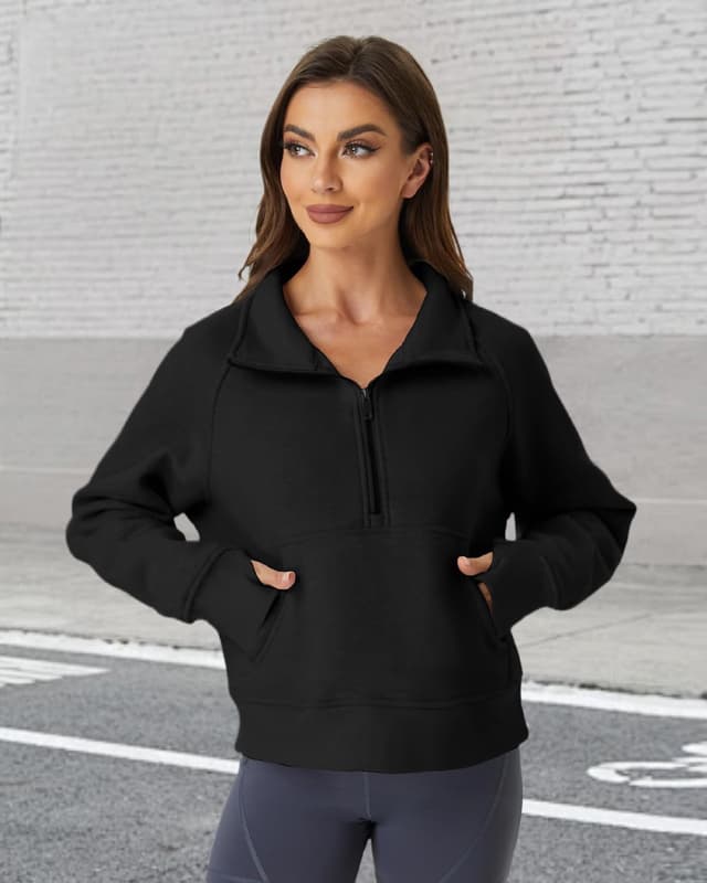 Detalle 2 de Friptspyg Sweat à capuche en velours pour femme avec poche — pull d’hiver à manches longues