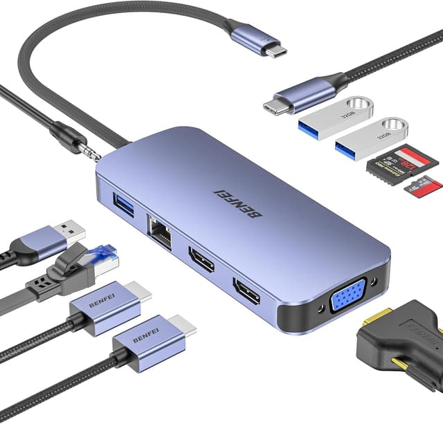 Thumbnail 6 de BENFEI USB‑C Docking Station MST Hub 11‑in‑1 mit 2× HDMI 4K, VGA, 5 Gbps, Ethernet und bis zu 100 W PD