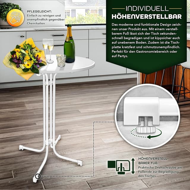 Detalle de tillvex® Gastro Stehtisch klappbar 2er-Set Ø70 cm mit Husse – runder Bistrotisch für Indoor & Outdoor