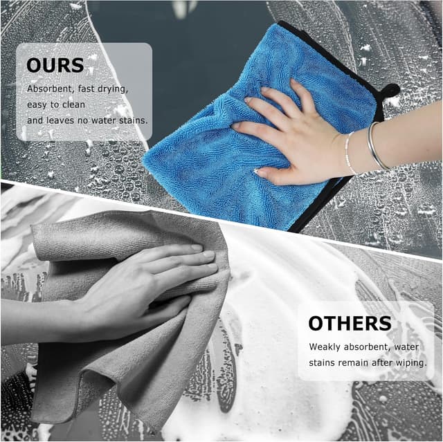 Detalle de WUFANC Trockentuch Dusche 3er Pack (Mikrofasertücher, 60×40 cm) – flusenfrei & streifenarm