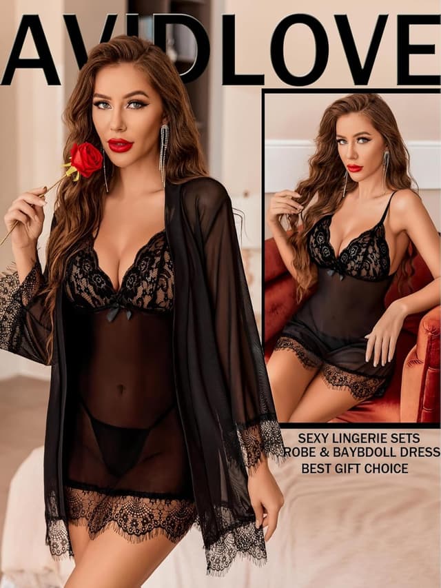 Detalle 2 de Avidlove nuisette dentelle 3 pièces