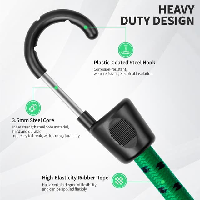 Detalle de Bungee Cords with Hooks – 12-piece heavy duty set for caravan, camping, RVs and outdoor storage