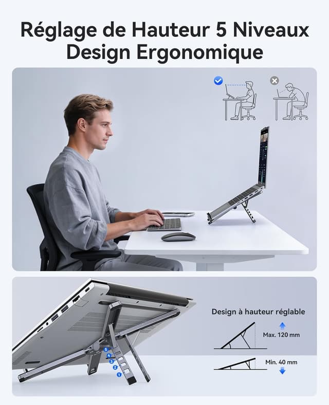 Detalle de ORICO Support Ordinateur Portable PN1 3-en-1 pliable en aluminium (jusqu’à 17")