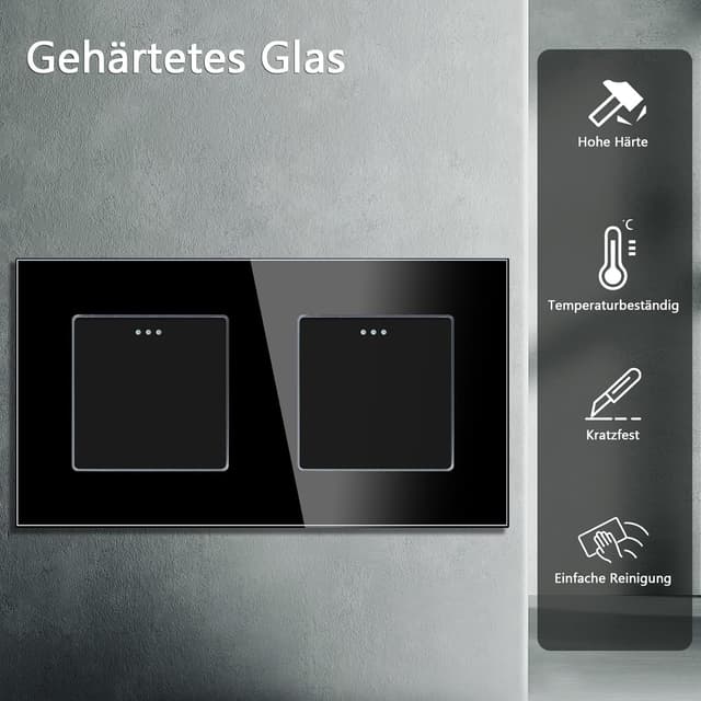 Detalle 2 de TAWOIA Lichtschalter 1-fach/2-Wege (Doppel-Schalter) Unterputz 86 × 157 mm in Schwarz