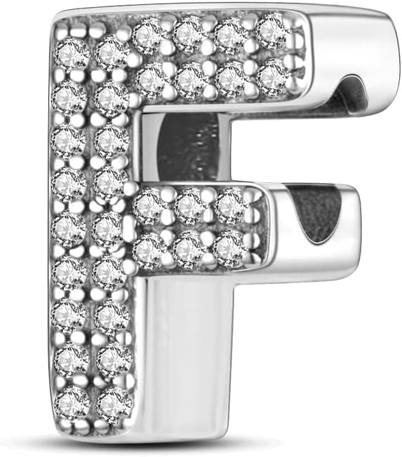 Detalle de KUNSIR Charm-Anhänger „A“ bis „Z“ aus 925 Sterling Silber mit Zirkonia – passend für europäische Armbänder und Halsketten