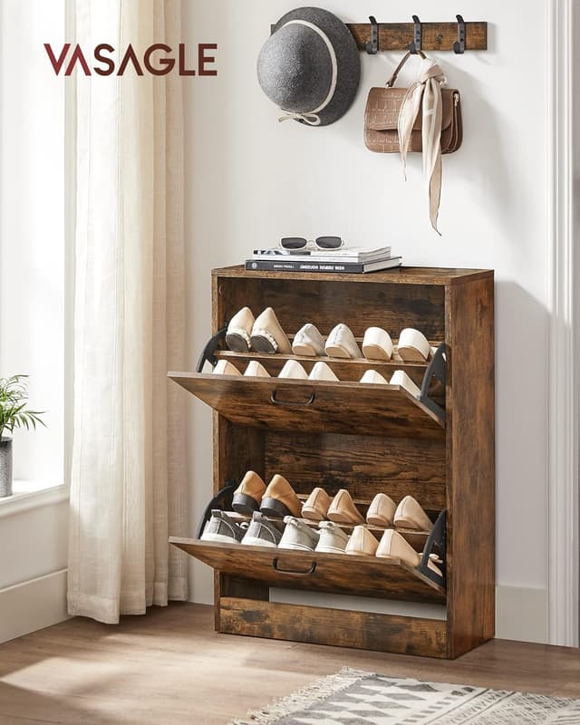 Detalle 2 de VASAGLE Scarpiera con 2 ribalte LBC02BX, scaffale portascarpe con divisori regolabili (8-12 paia), 24 x 60 x 83,5 cm