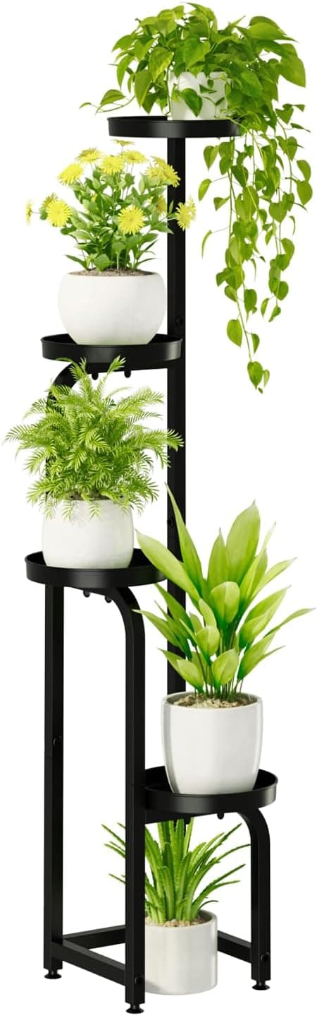 Detalle de Bamworld Porta Piante da interno/esterno con supporto a 4 livelli e vasche drenanti (nero), 22,3x22,3x116 cm