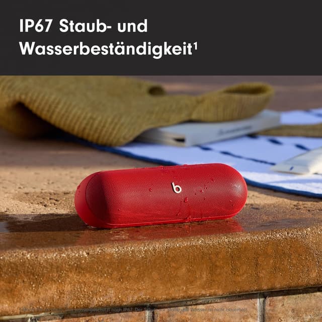Detalle de Beats Pill tragbarer Bluetooth-Lautsprecher Signalrot – bis zu 24 Stunden Akkulaufzeit, IP67 & kraftvoller Sound