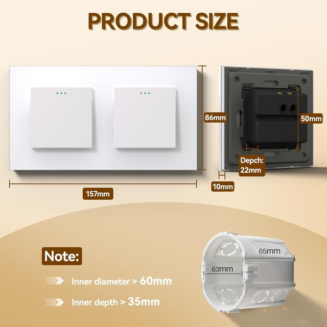 Thumbnail 3 de BSEED Interruptor Conmutador 2 Vías Blanco 157mm