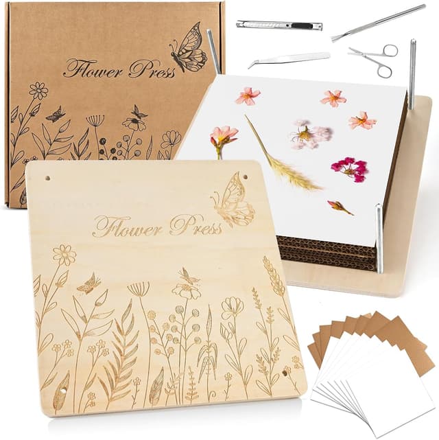 Detalle de GOLDGE Extra Large Flower Press for Adults (27.5 x 27.5cm) – 10-Layer Wooden Pressing Kit with Storage Bag