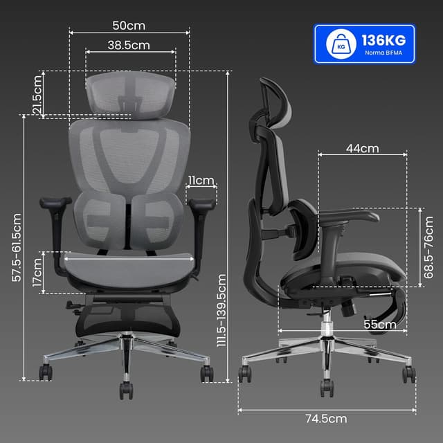 Detalle 2 de FLEXISPOT Sedia Ergonomica da Ufficio Dual-Wing