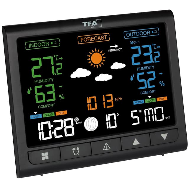 Detalle de TFA Dostmann 35.1171 stazione meteo con sensore esterno e display VA Contrast (termo/igrometro, previsioni, allarme temperatura) nero