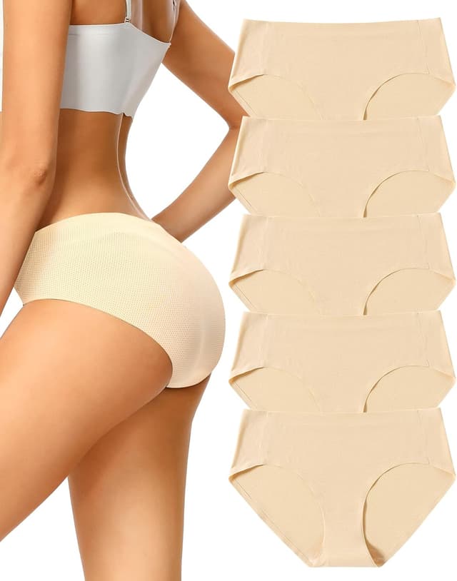 Detalle de VOENXE Seamless Knickers for Women – No VPL hipster briefs (5-pack) with breathable microfibre stretch