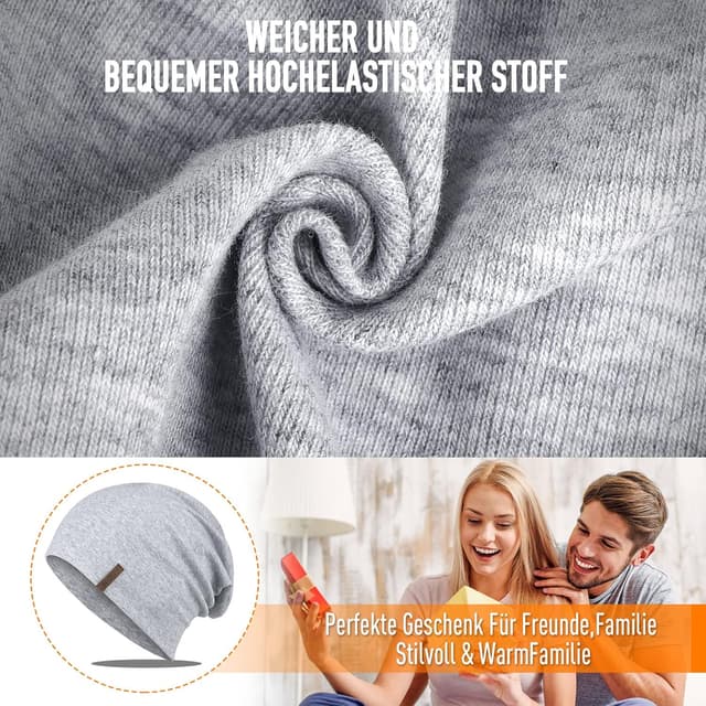 Detalle de Slouch Beanie Mütze aus Baumwolle (95%) für Damen & Herren – weiche Jersey-Longbeanie, elastisch & ganzjährig