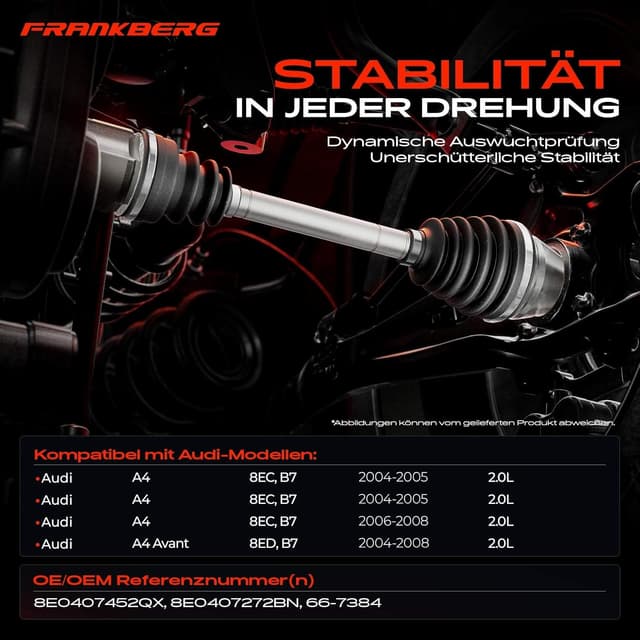 Detalle de Frankberg Antriebswelle Vorderachse rechts kompatibel (8E0407272BN) für Audi A4/B7 2004–2008