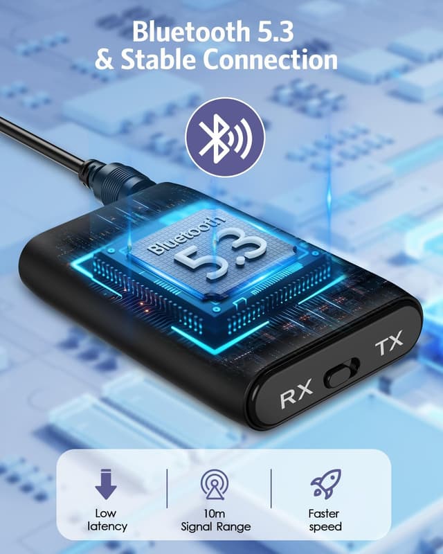 Detalle de OQIMAX Bluetooth 5.3 audio adapter — 2‑in‑1 for TV