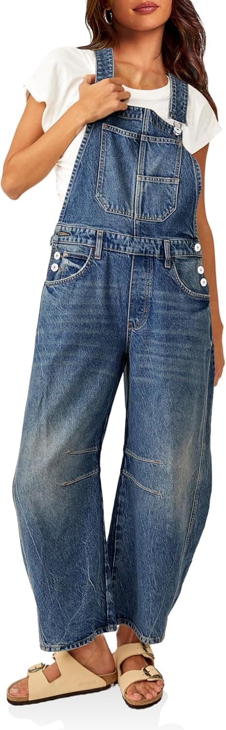 Imagen de PLNOTME Womens Denim Bib Overalls Barrel Leg with Pockets ๐ en OfertitasTOP