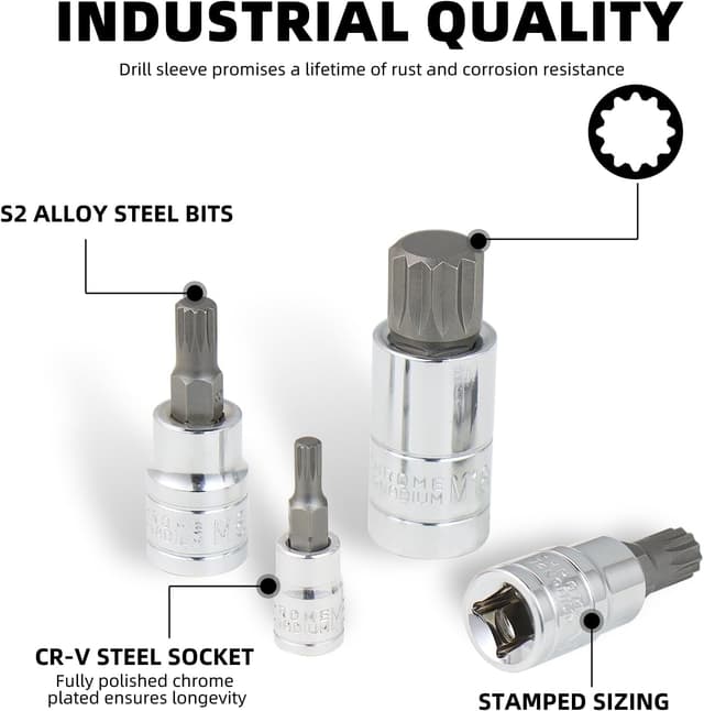 Detalle de Jeu de douilles Torx/embouts XZN CCLIFE 10 pièces (M4 à M18) en S2 avec boîte de rangement