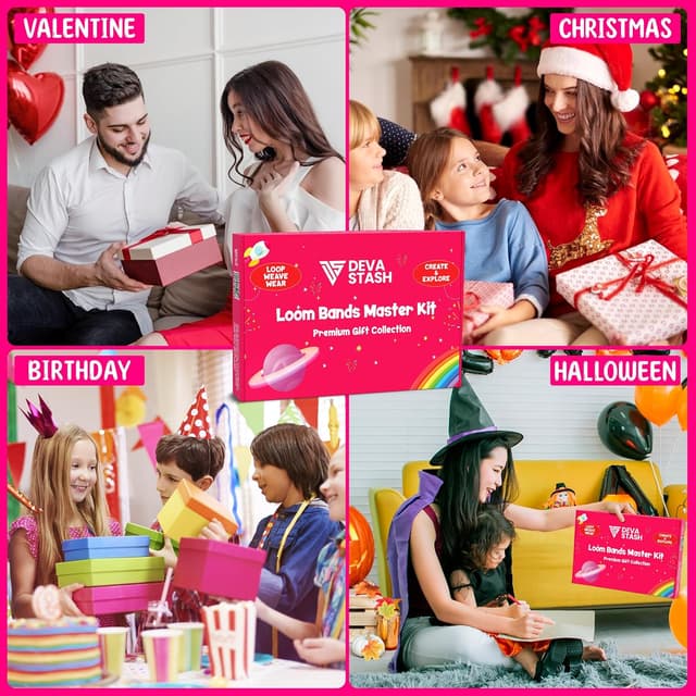 Thumbnail 6 de DEVA Stash Loom Bands Kit (20 Colours) – DIY friendship bracelet making set with clips, charms and refills