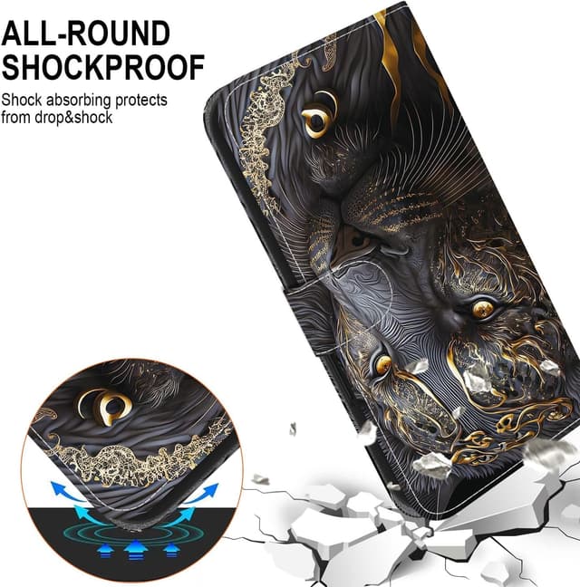 Detalle de TUUTPU Handyhülle für Samsung Galaxy A55 5G – Klapp-Flip-Case mit Kartenfach, Magnetverschluss und Standfunktion (Goldlöwe)