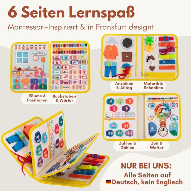 Detalle 2 de Lions Collection Montessori Busy Board (Deutsch) ab 3 Jahren – Busy Book & Activity Board für Reisen